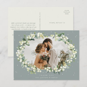 Carte Postale Merci Mariage de la canneberge verte+Eucalyptus Ph
