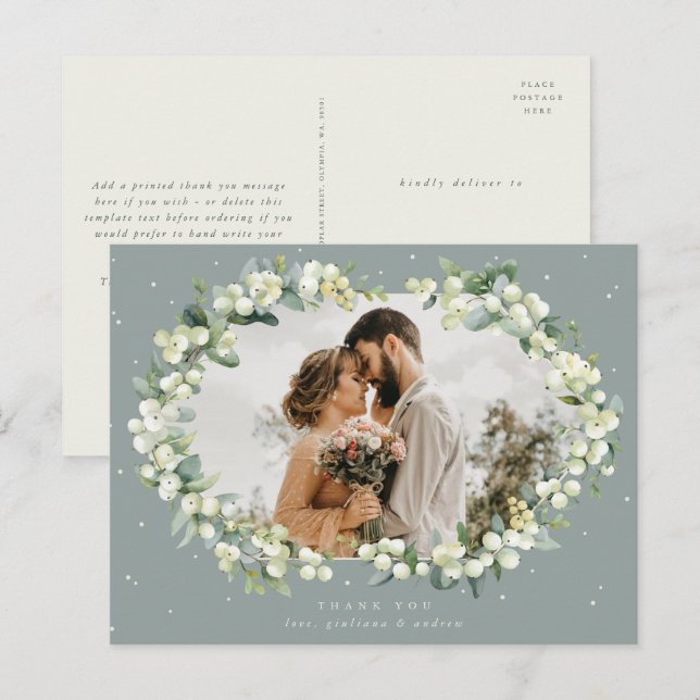 Carte Postale Merci Mariage de la canneberge verte+Eucalyptus Ph (Devant / Derrière)