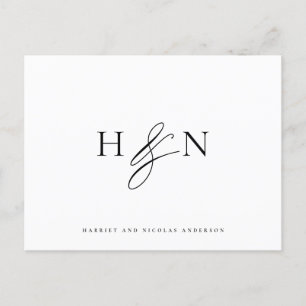Carte Postale Merci Mariage de Monogramme noir et blanc