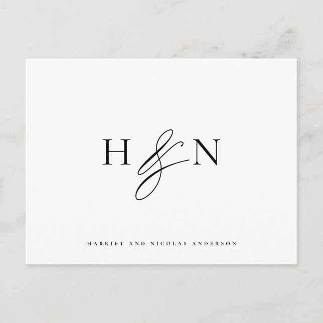 Carte Postale Merci Mariage de Monogramme noir et blanc (Devant)