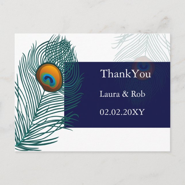 Carte Postale Merci mariage de paon bleu (Devant)