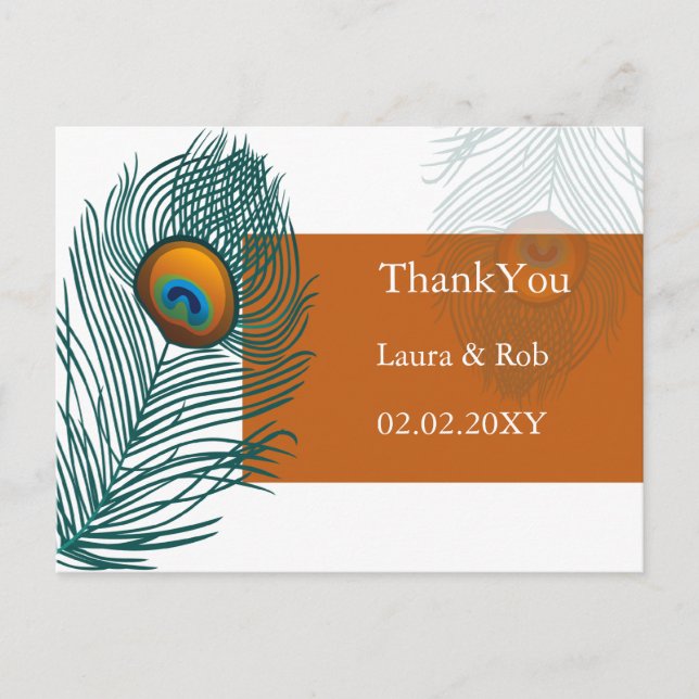 Carte Postale Merci mariage de paon orange (Devant)