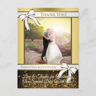 Carte postale Merci Mariage  de ruban blanc et or