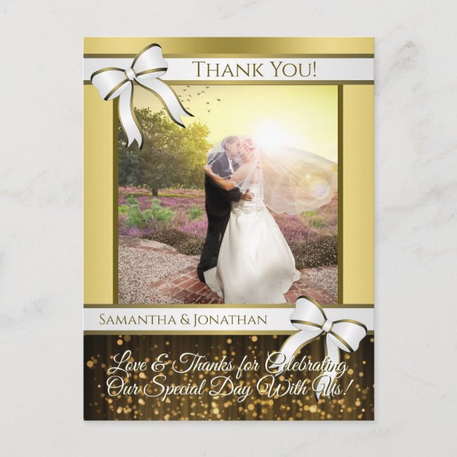 Carte postale Merci Mariage  de ruban blanc et or (Devant)