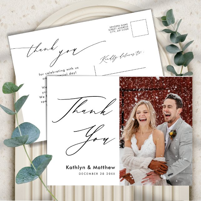 Carte Postale Merci Mariage de script blanc naturel élégant (Créateur téléchargé)
