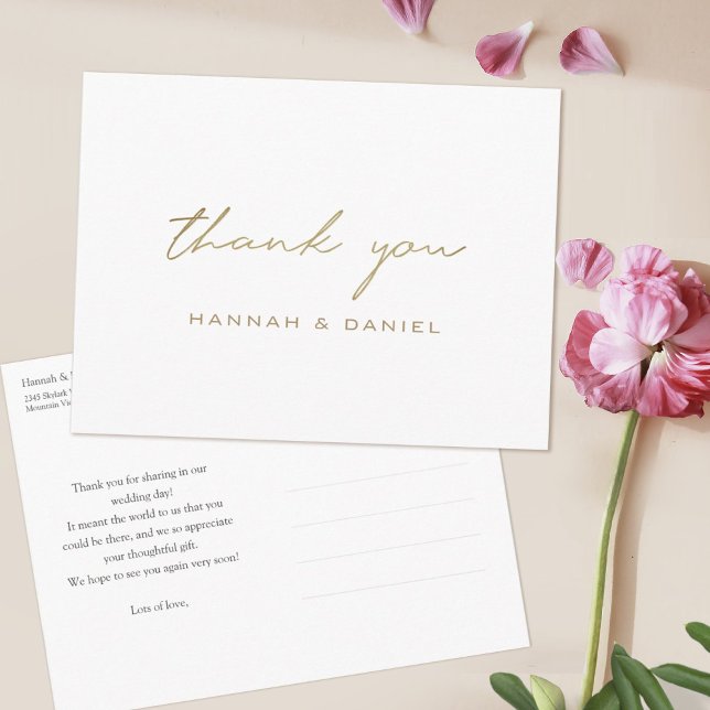 Carte Postale Merci Mariage de script or moderne simple (Créateur téléchargé)