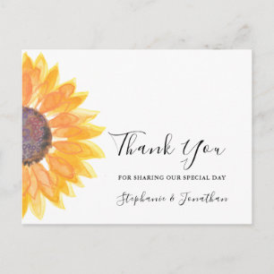 Carte Postale Merci Mariage de tournesol aquarelle