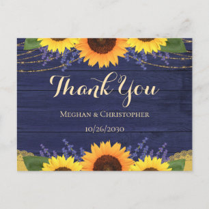 Carte Postale Merci Mariage de tournesol en bois de la marine ru