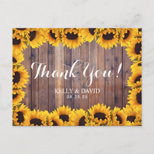 Carte Postale Merci Mariage de tournesol rustique