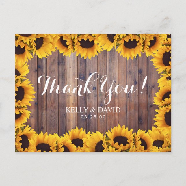 Carte Postale Merci Mariage de tournesol rustique (Devant)