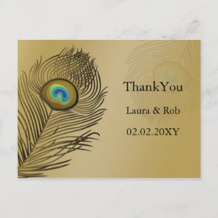 Carte Postale Merci mariage du paon or