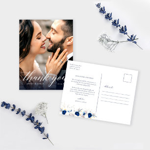 Carte Postale Merci Mariage Floral bleu moderne