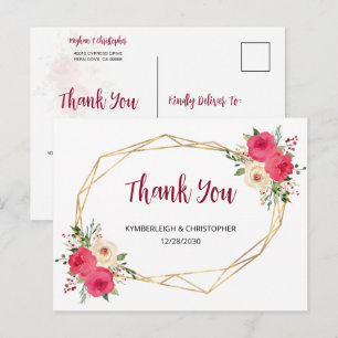 Carte Postale Merci Mariage floral de Boho bordeaux géométrique