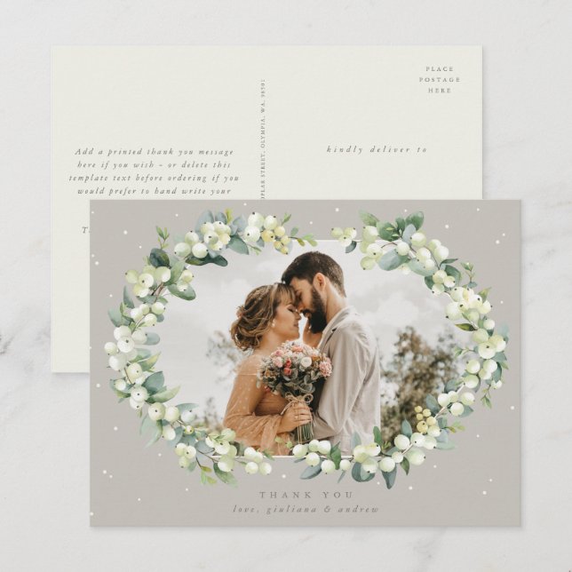 Carte Postale Merci Mariage Greige Snowberry+Eucalyptus (Devant / Derrière)