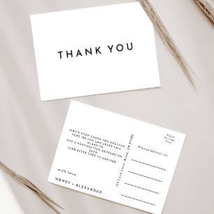 Carte postale Merci Mariage moderne en gras blanc