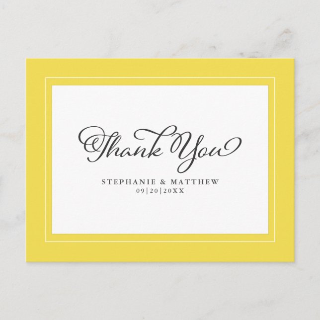 Carte Postale Merci Mariage moderne Jaune & Blanc Élégant (Devant)