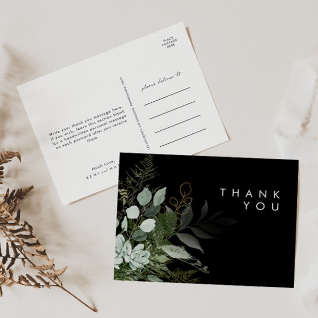 Carte Postale Merci Mariage noir vert et feuille d'or (Créateur téléchargé)