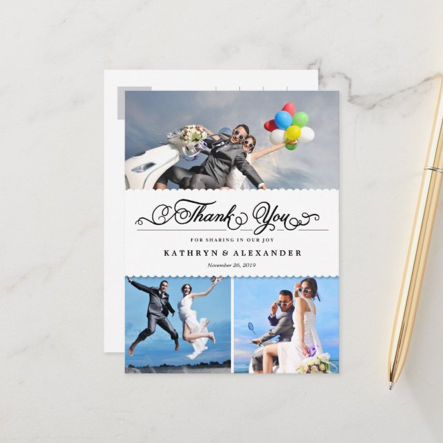 Carte Postale Merci Mariage Photo Bande Et Script À Pistolet (Devant/Arrière en situation)