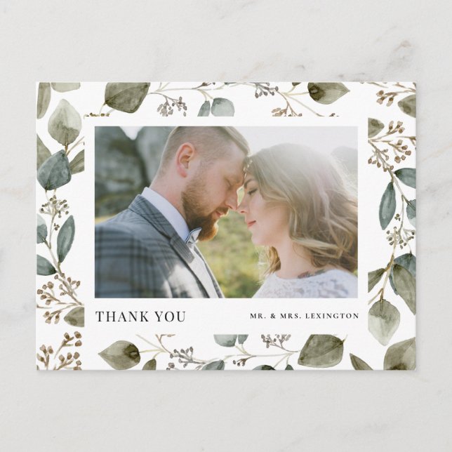Carte Postale Merci Mariage photo Eucalyptus à graines rustiques (Devant)