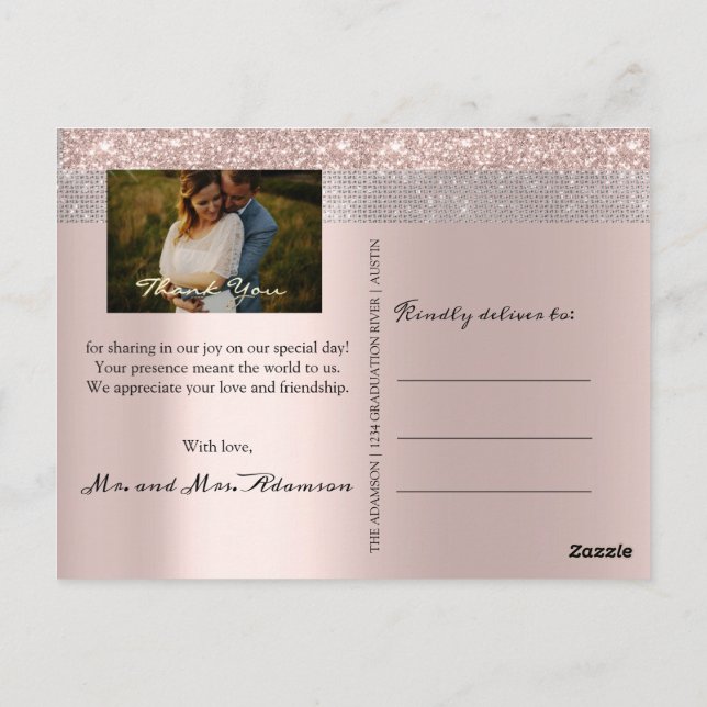 Carte Postale Merci Mariage Photo Silver Grey Rose Or (Dos)