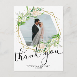 Carte Postale Merci mariage Vert Or Fond d'or Géométrique