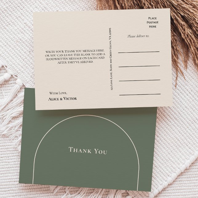 Carte Postale Merci Mariage vert simple Boho Arch Sage (Créateur téléchargé)