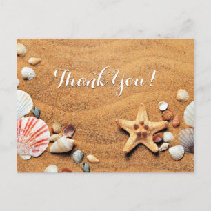 Carte Postale Merci mariage, votre message Sable & Coques de mer