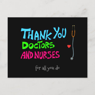 Carte Postale Merci, médecins et infirmières