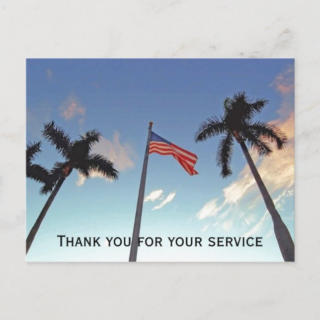 Carte Postale Merci militaire pour le service avec drapeau améri (Devant)