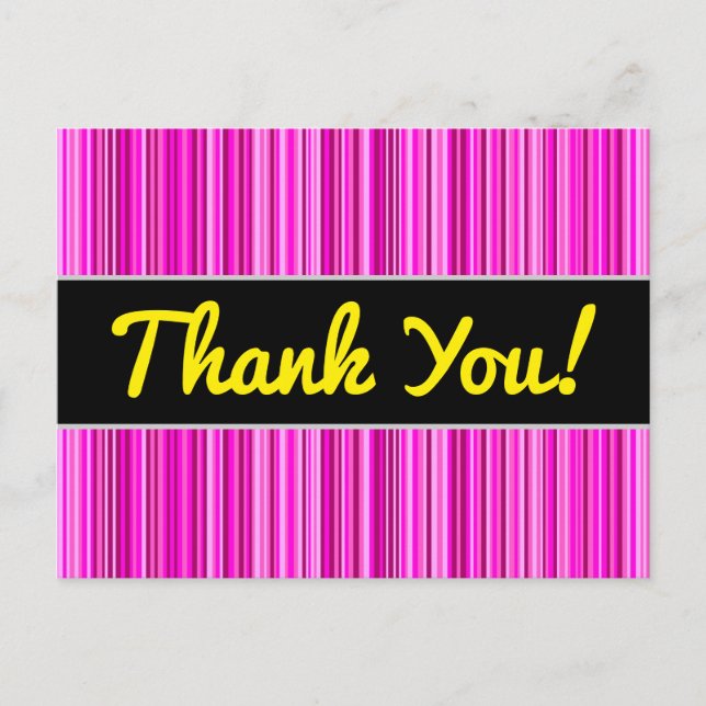 Carte Postale Merci + Mince Magenta et Motif de rayures roses (Devant)