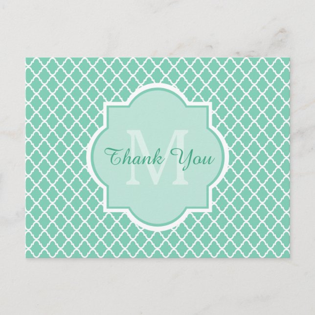 Carte Postale Merci Moderne Monogramme Mint Quatrefoil blanc (Devant)