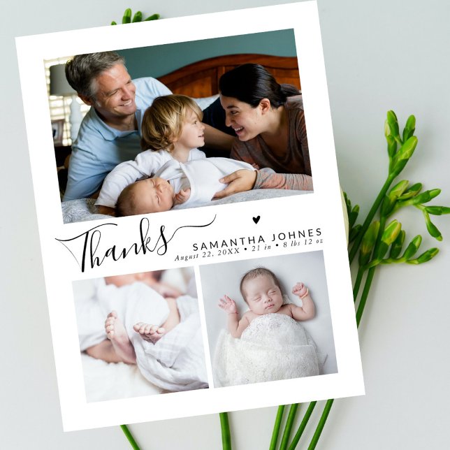 Carte Postale Merci moderne Script 3 Faire-part de naissance pho (Créateur téléchargé)