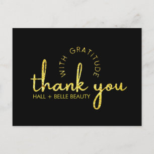 Carte Postale Merci moderne Script Gold Parties scintillant Blac