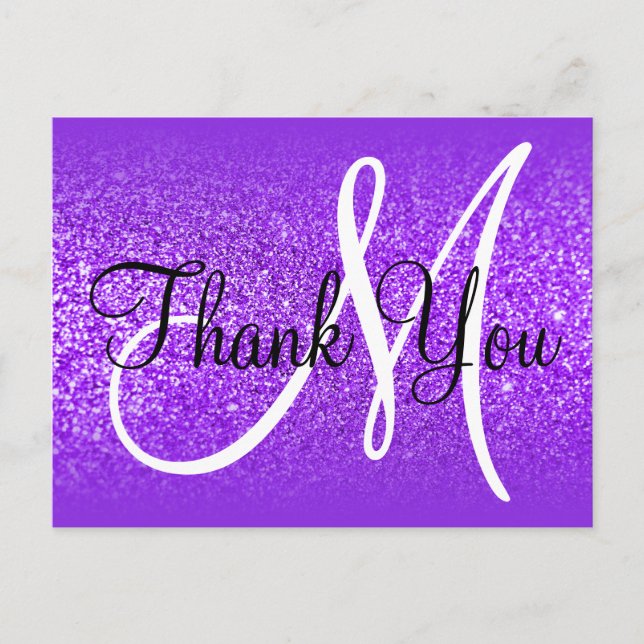 Carte Postale Merci Monogramme Ombré Paillettes Violet Pourpre (Devant)