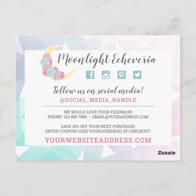 Carte Postale Merci Moon & Succulent Pastel Mystic Boho Chic (Dos)