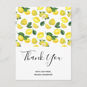 Carte Postale Merci Motif d'aquarelle aux citrons jaunes