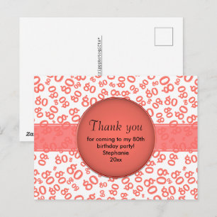Carte Postale Merci : motif numérique 80 corail/blanc
