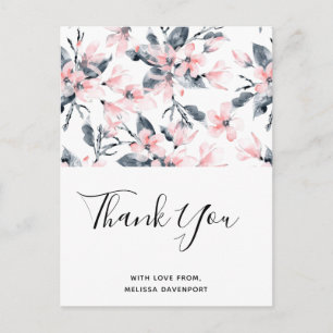 Carte Postale Merci Motif rose et gris en aquarelle
