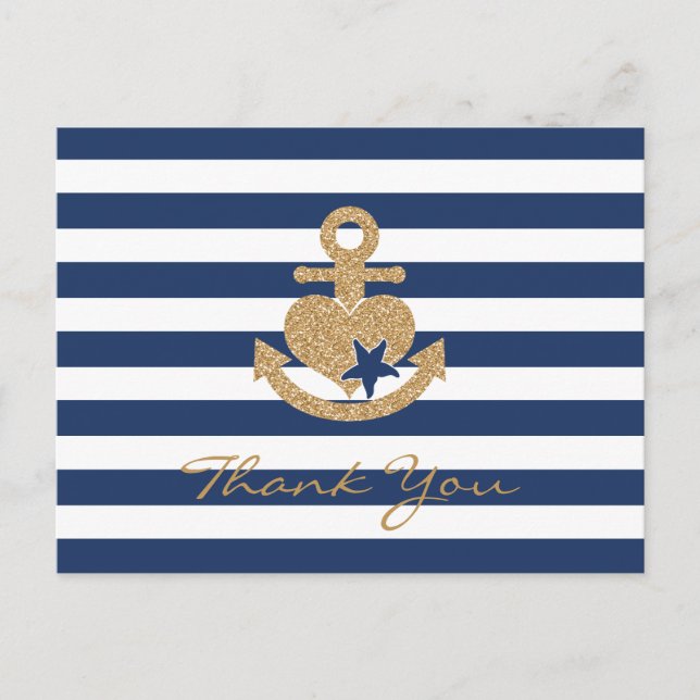 Carte postale Merci nautique Marine & Or (Devant)