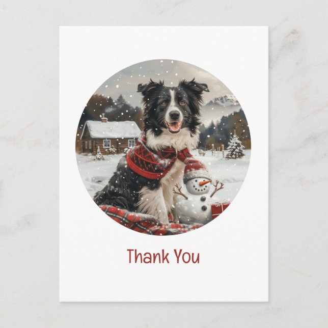 Carte Postale Merci Noël Bordure Collie Chien Snowman (Devant)