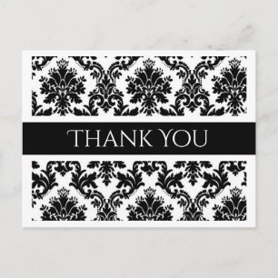 Carte postale Merci noir et blanc Damas Floral