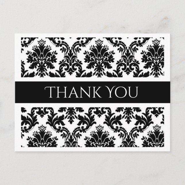 Carte postale Merci noir et blanc Damas Floral (Devant)
