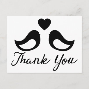 Carte Postale Merci noir et blanc Lovebirds & Hearts