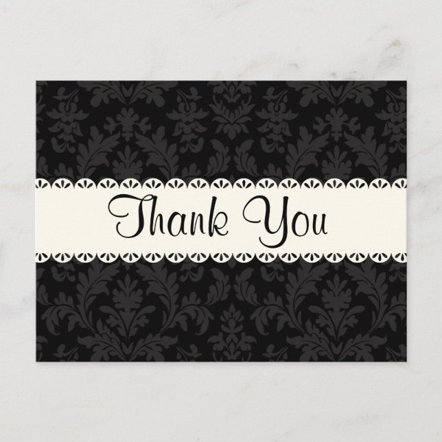 Carte postale Merci noir et gris Damas Floral (Devant)