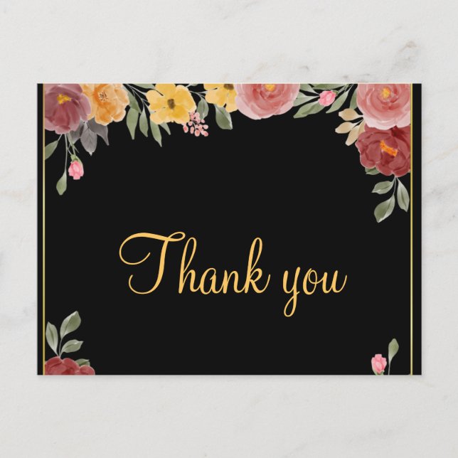Carte Postale Merci noir Floral Or tendance bon marché (Devant)