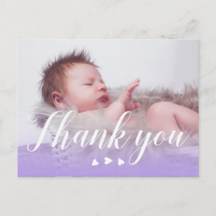 Carte Postale Merci   Nouveau bébé   Purple & Coeurs