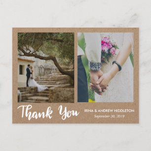 Carte Postale Merci papier Kraft Script Deux photos Mariages