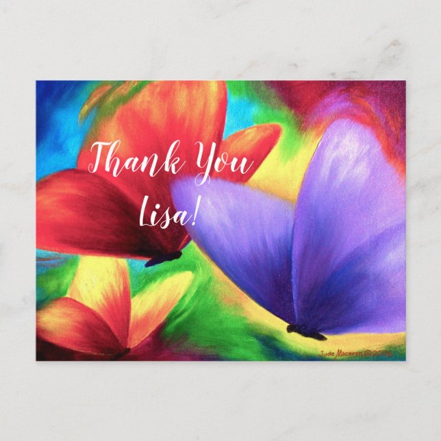 Carte postale Merci personnalisée Papillons coloré (Devant)