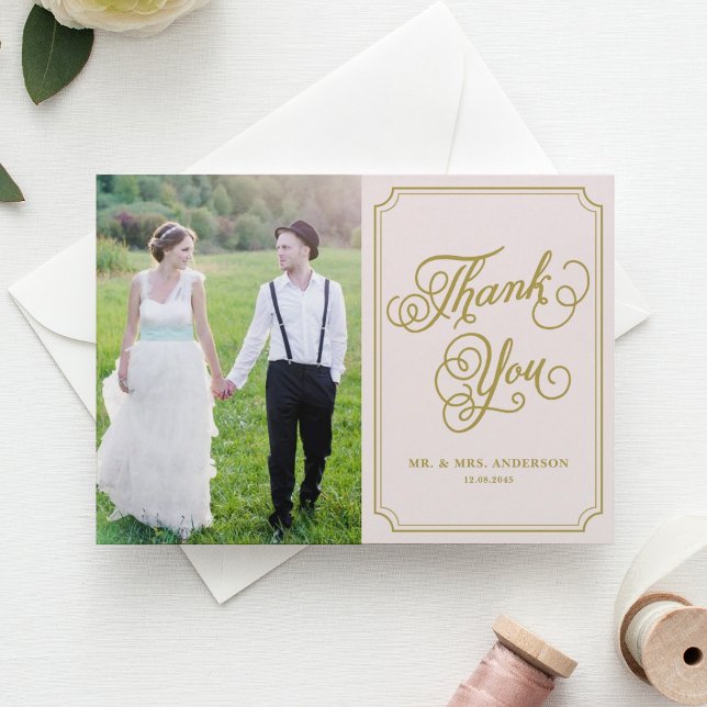 Carte postale Merci photo Blush & Gold Whimsical (Créateur téléchargé)