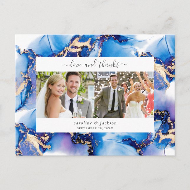 Carte Postale Merci photo couleur bleu Aquarelle (Devant)